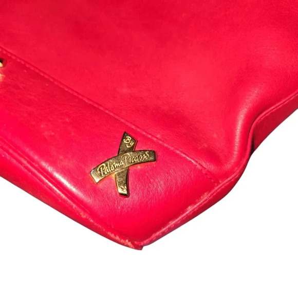 Vintage Paloma Picasso RED Leather X Gold Logo Shoulder Bag - Picture 9 of 9